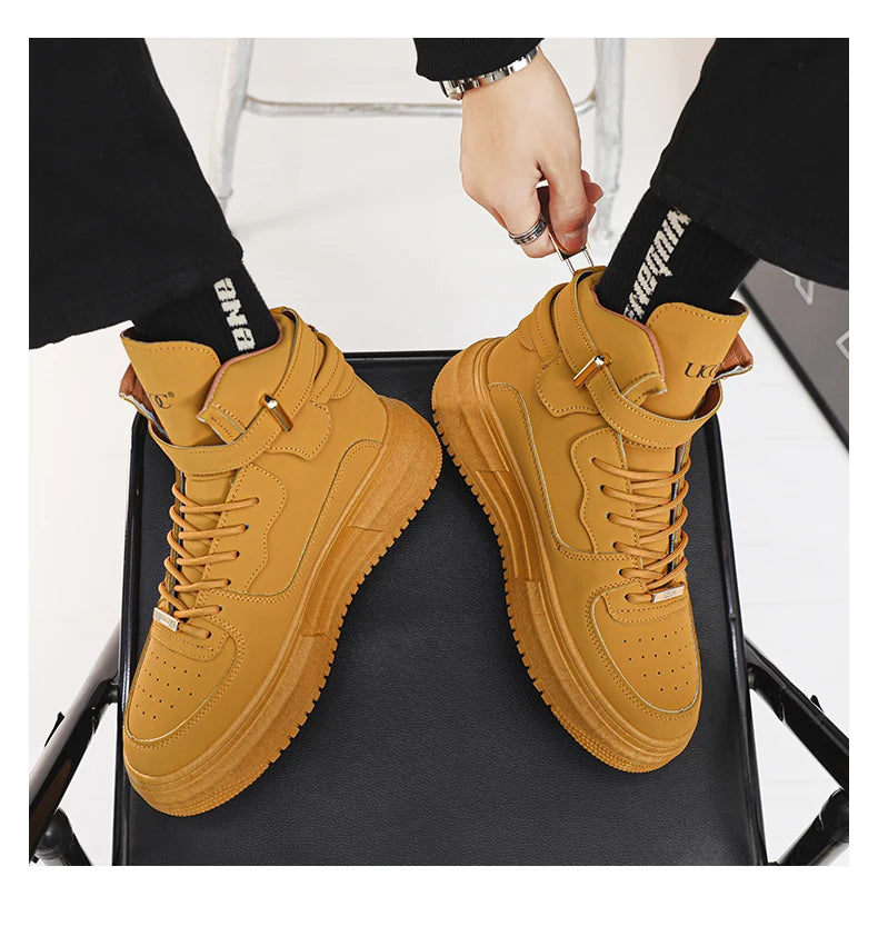 Men's High-top Sneakers Are Fashionable and Versatile.Thick-soled Casual Shoes Are Light, Trendy and Comfortable. White Sneakers