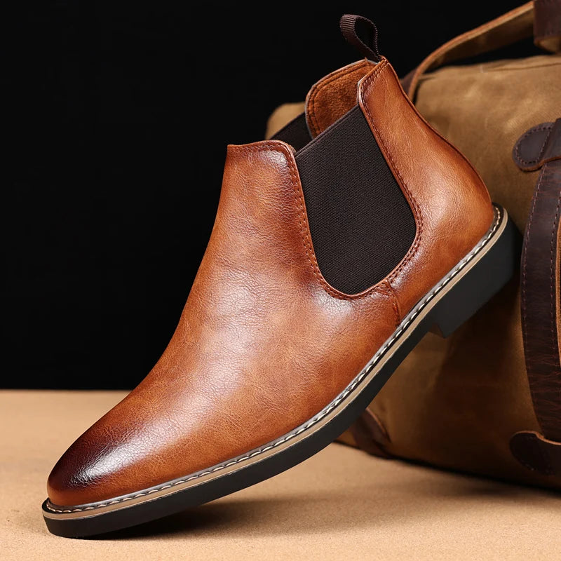 MAEDEF Men Boots Man Chelsea Boots Brand Retro Comfortable PU Leather Waterproof Ankle Boots Fashion Black Brown Shoes Mens Boot