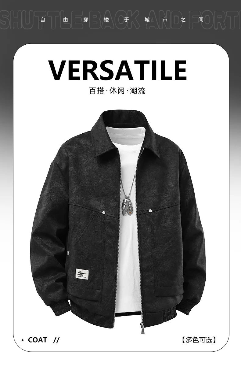 Plus Size 9XL Men Suede Jacket Zipper Oversize Coat Male Motorcycle Big Large 8XL Grey Loose Trend Korean Casual Fashion