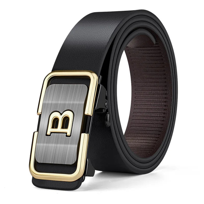 Men's Belt with Automatic Buckle Without Teeth for Wearing, Middle-Aged and Young Casual Business Pants Belt