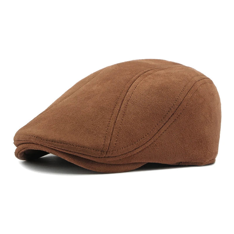 Suede Beret Hats for Men Women Autumn Winter Cap Solid Color Vintage Elegant