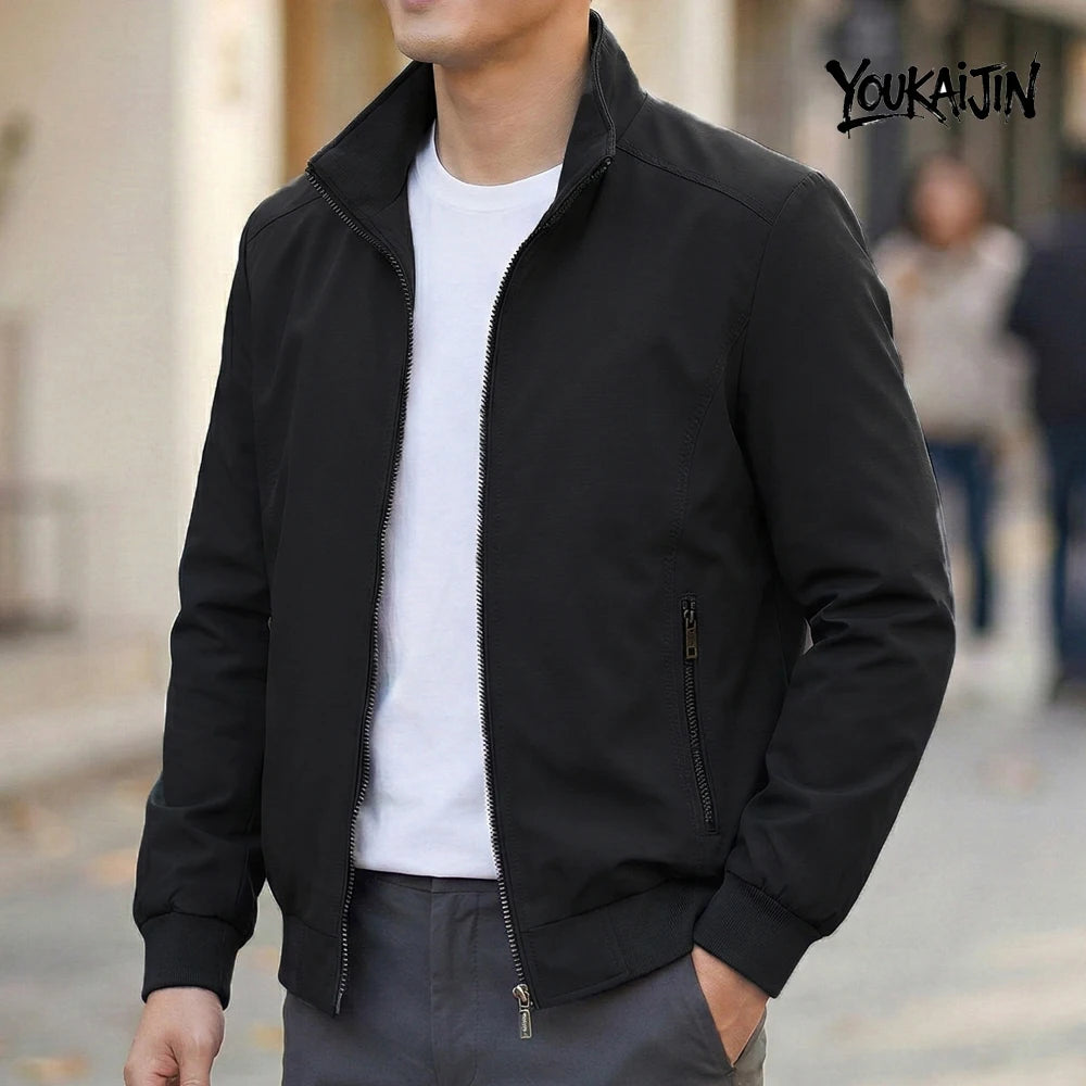 Korean Spring Autumn Casual Solid Fashion Slim Overcoat Stand Collar Jackets Men's Jacket S-6XL Top