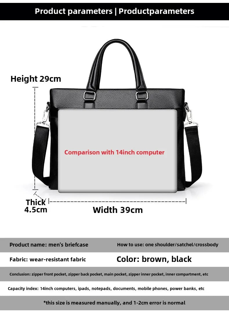 Men's Handbag, Business Casual Horizontal Design, Men's Bag, Official Document, One Shoulder Diagonal Cross Bag, Computer Bag