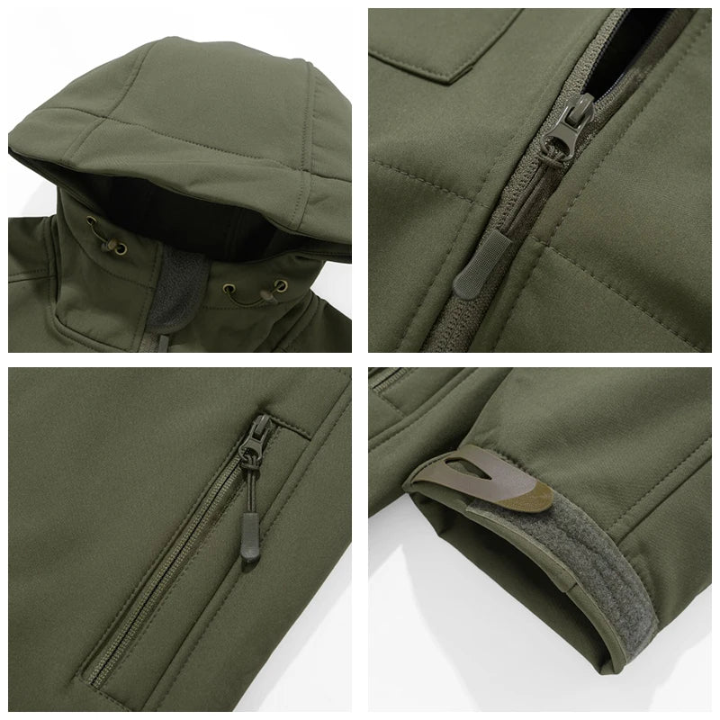 Men Lurker Shark Skin Soft Shell Tactical Jacket Waterproof Fleece Hooded Coat Hunt Clothes Autumn Solid Outdoor New Jacket Men
