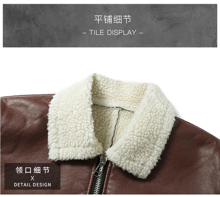 Men Autumn Oversized Leather Jacket Winter Men's Standing Collar with Plush and Thickened Business Leisure PU Washed Jacket