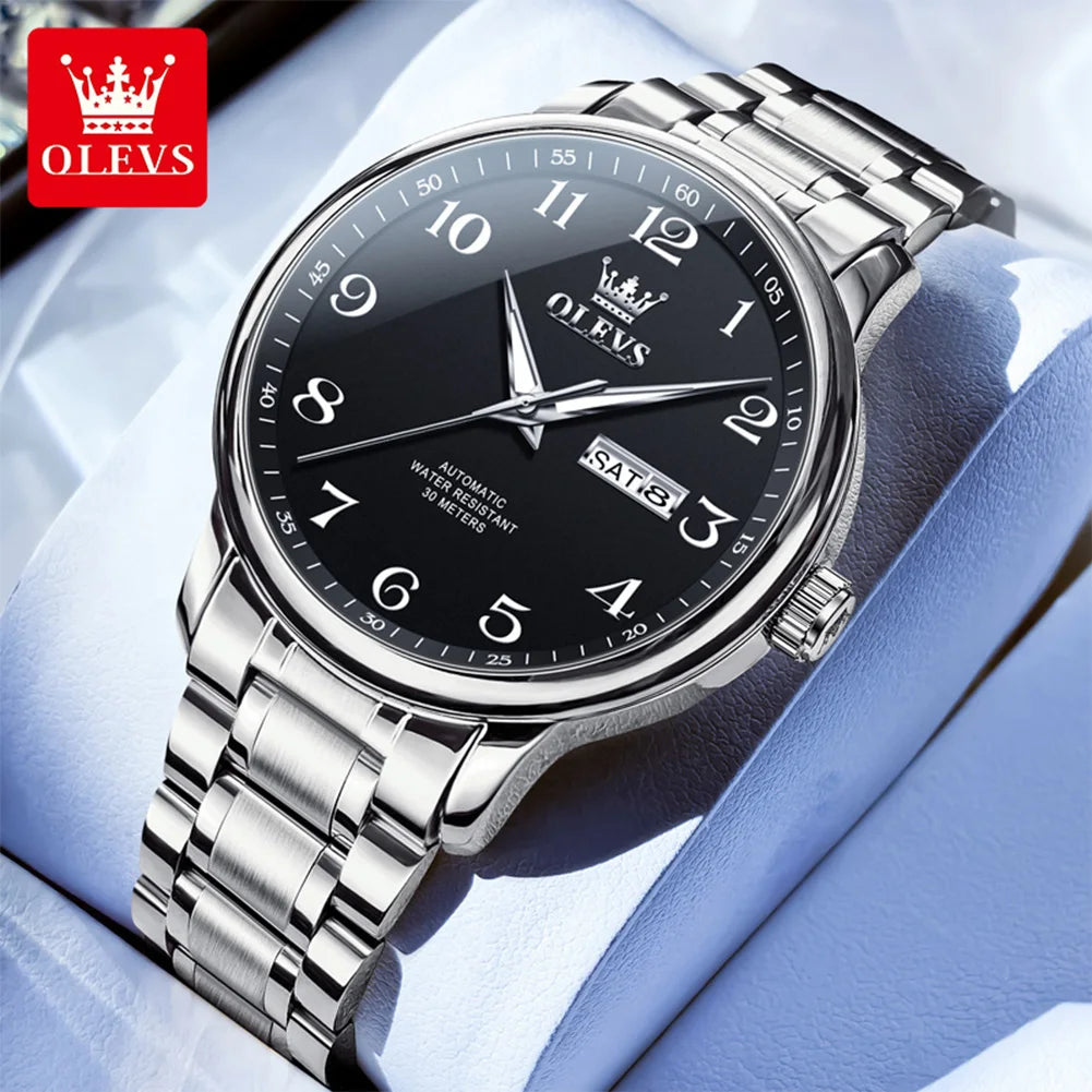 OLEVS 7072 Men Watches Original Business Automatic Mechanical Watches For Man Stainless Steel Waterproof Luminous Day Date Wrist