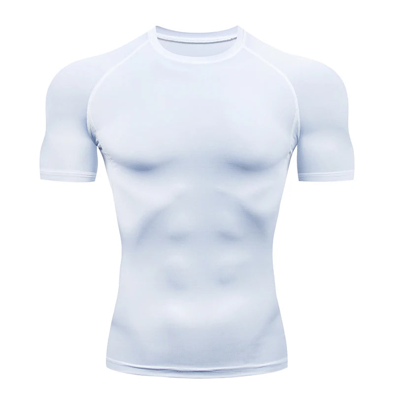 Men Gym Sport T-shirt Compression Elastic Quick Dry Tight Sweat-Wicking Breathable Jogging Running Fitness Athletic Workout Tee