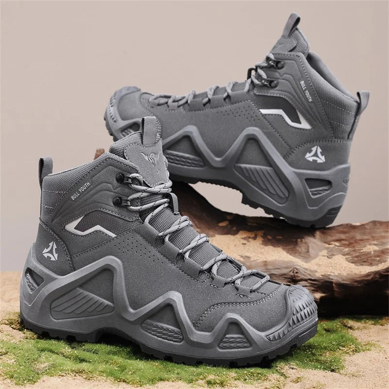Hiking Boots Men Fashionable Outdoor Anti-slip Work Boots Lace Wear-resistant Sole All-terrain Walk Camping Travel Snow Boots