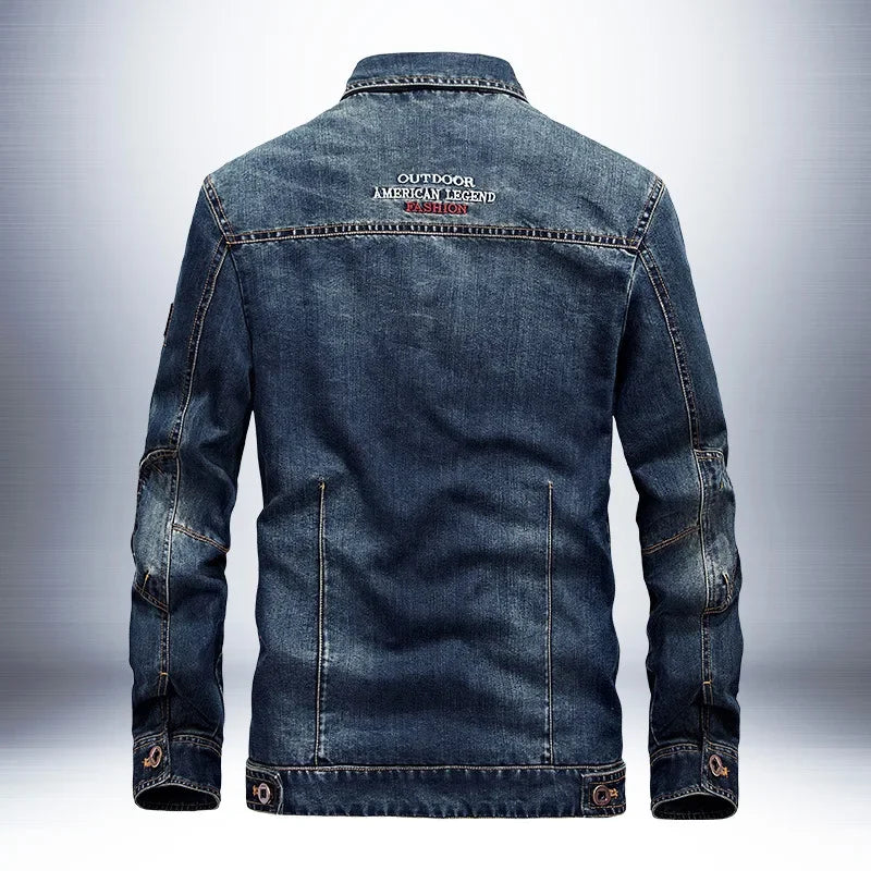 Men's Casual Denim Jacket Collared Outerwear Spring Autumn Winter New Style Large Size Trendy Men's Top 66008A