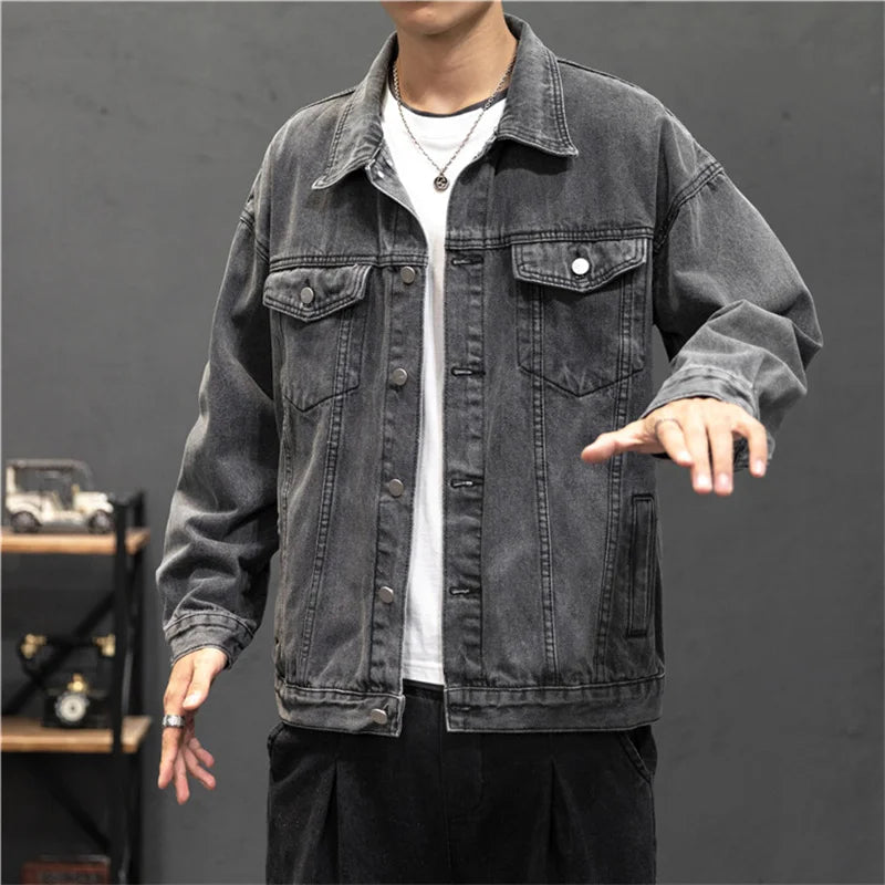 Denim Jacket Men Fashion Hole Retro Motorcyle Basic Coat Men Streetwear Bomber Denim Jacket Cowboy Men's Jacket Casual Coats