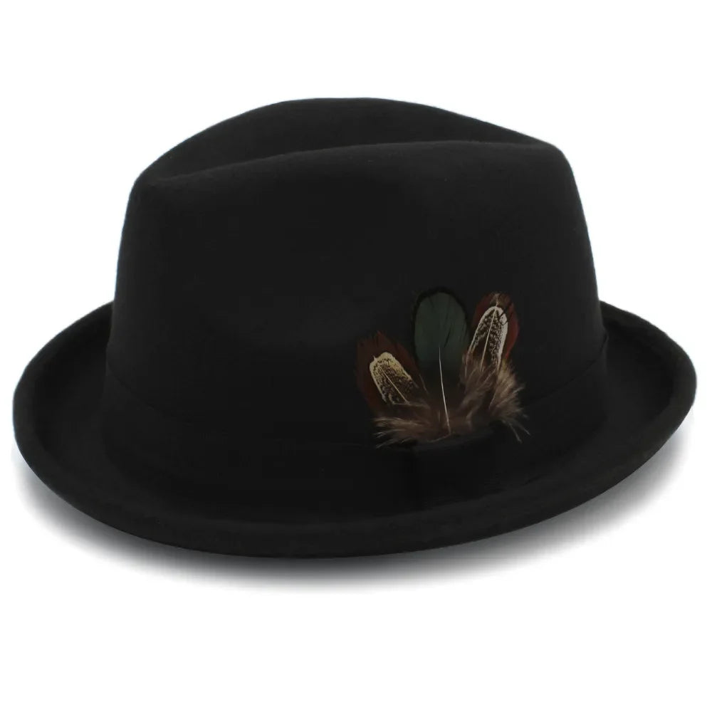 Men Wool Fedora Hats for Dad Dad Roll Up Brim Feather Decorative Church Hat Male Jazz Cap Panama Hat