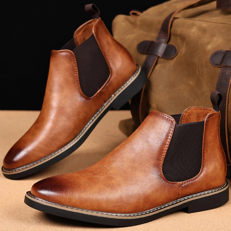 MAEDEF Men Boots Man Chelsea Boots Brand Retro Comfortable PU Leather Waterproof Ankle Boots Fashion Black Brown Shoes Mens Boot