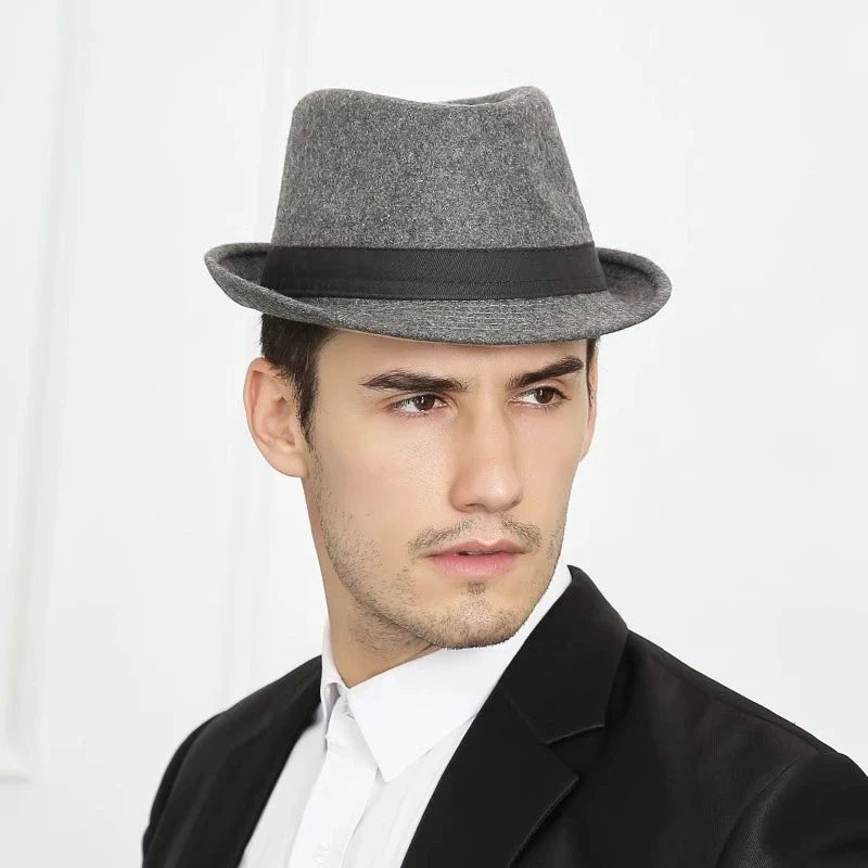 Hat for Men New Autumn Winter Style British Style Men's Jazz Hat Simple Plain Woolen Hat Middle-Aged and Elderly Gentleman's Hat