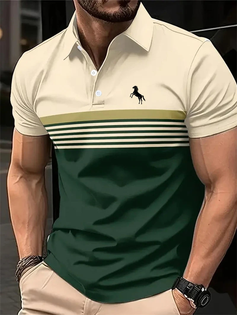 Simple Horse Stripe Graphic Polo Shirts For Men Trend Summer Personality 3D Printed Polo Shirt Cool Streetwear Oversized Tops