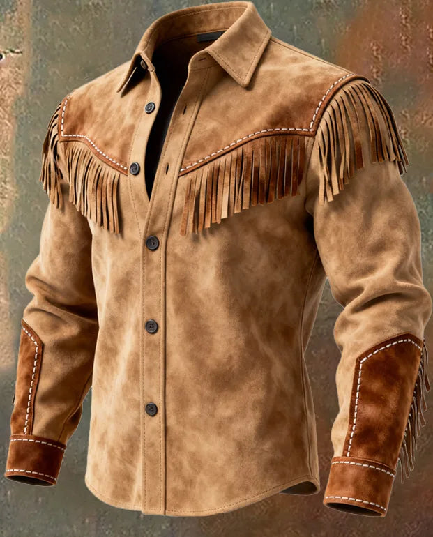 2026 Autumn Winter Men's Fur Fringed Jacket Coat Vintage Ethnic Trendy Button Open Lining Casual  Streetwear