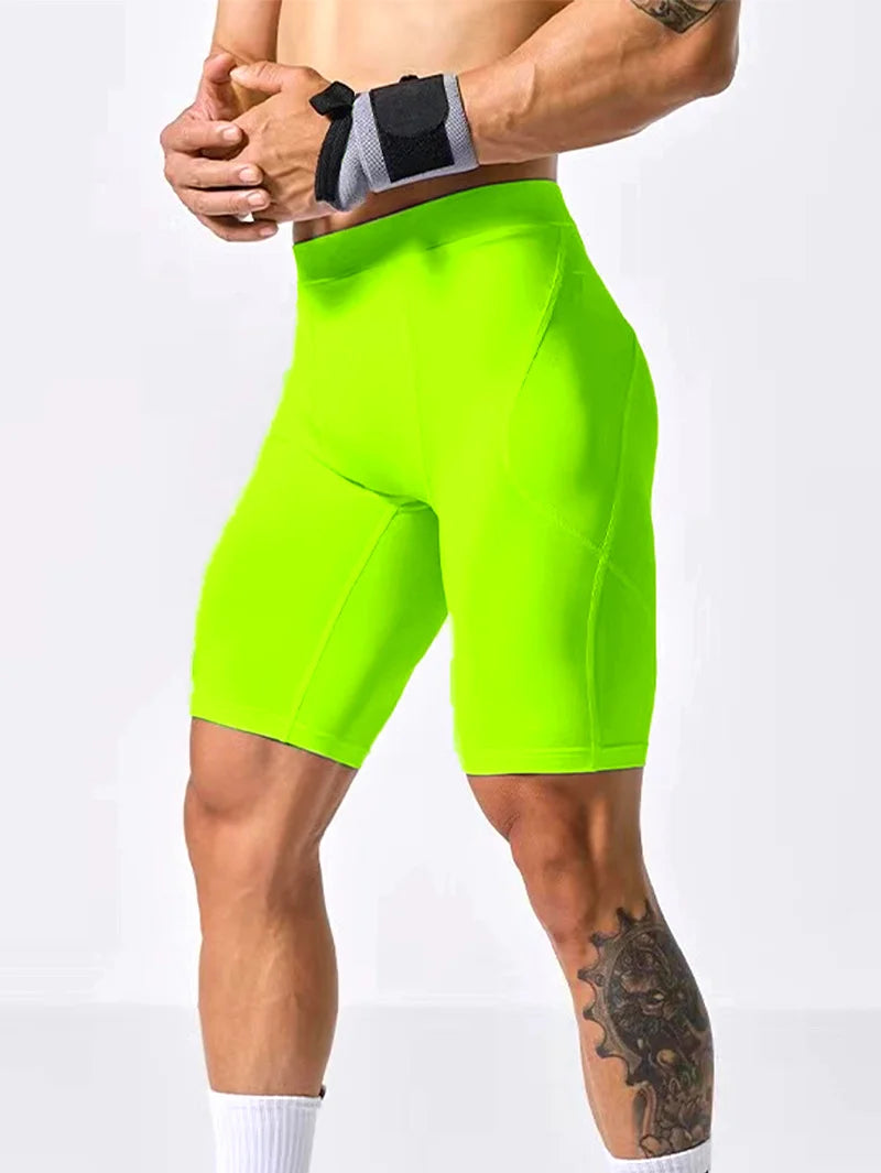 Men Bodybuilding Shorts Fitness Workout Inseam Gym Knickers Male Muscle Alive Elastic Compression Tights Skinny Leggins Hombre