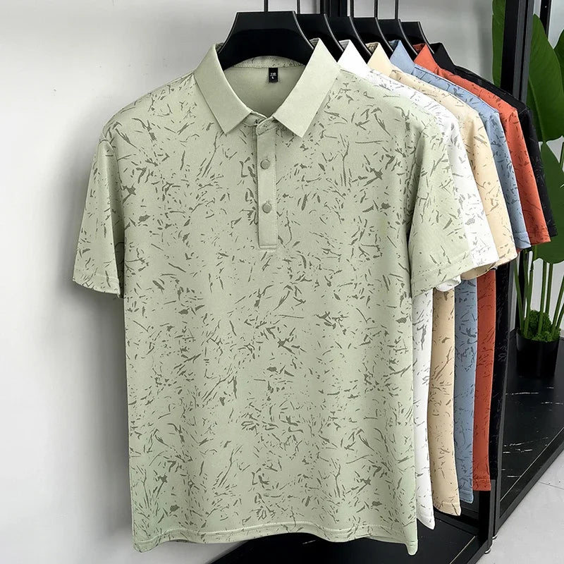 Mens Abstract Print Polo Shirts Short Sleeve Casual Business Golf Shirt Breathable Quick Dry Lightweight Summer Tops for Men