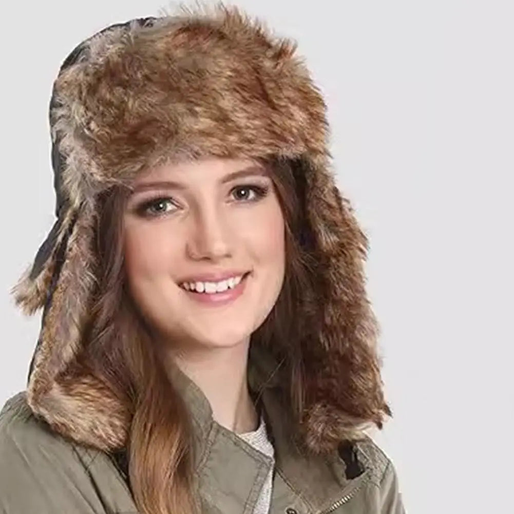 Men Women Trapper Hats Russian Ushanka Warm Winter Fur Earflap Hat Outdoor Sports Skiing Hunting Fishing Plush Cap