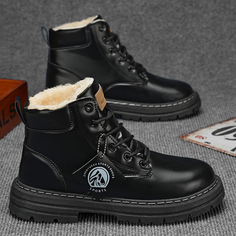 Men's High-Top Boots with Plush Lining, Thick and Warm Interior for Cold Weather Protection, Thick Non-Slip and Wear-Resistant Soles, Rugged Workwear Style, Warm and Stylish for Autumn and Winter Outings, Suitable for Various