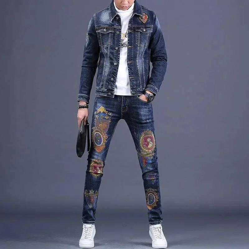 2025 Spring and Autumn New Men's Denim Suit Men's Fashion Brand Slim Fashion Pants Casual Jacket Men's Jacket