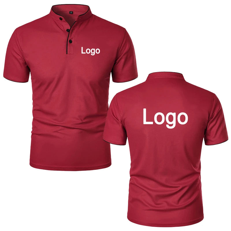 Customized Printed Polo Shirt Men Fashion Personality Collar Short Sleeve T-shirts Trendy Breathable Loose Basic Splice Top