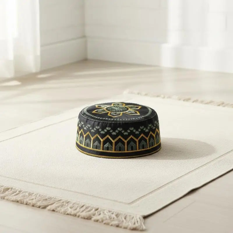 Cotton Polyester Muslim Men Prayer Hat Saudi Embroidery Cap Leisure Breathable Comfortable Fit for Mosque Events