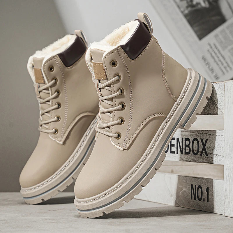 Men's High-Top Boots with Plush Lining, Thick and Warm Interior for Cold Weather Protection, Thick Non-Slip and Wear-Resistant Soles, Rugged Workwear Style, Warm and Stylish for Autumn and Winter Outings, Suitable for Various