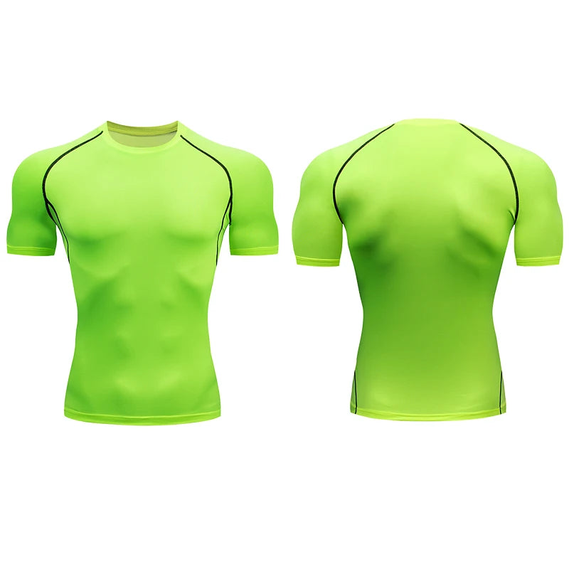 Men Gym Sport T-shirt Compression Elastic Quick Dry Tight Sweat-Wicking Breathable Jogging Running Fitness Athletic Workout Tee
