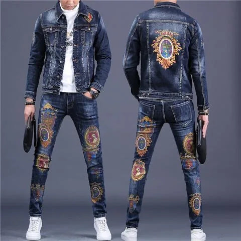 2025 Spring and Autumn New Men's Denim Suit Men's Fashion Brand Slim Fashion Pants Casual Jacket Men's Jacket