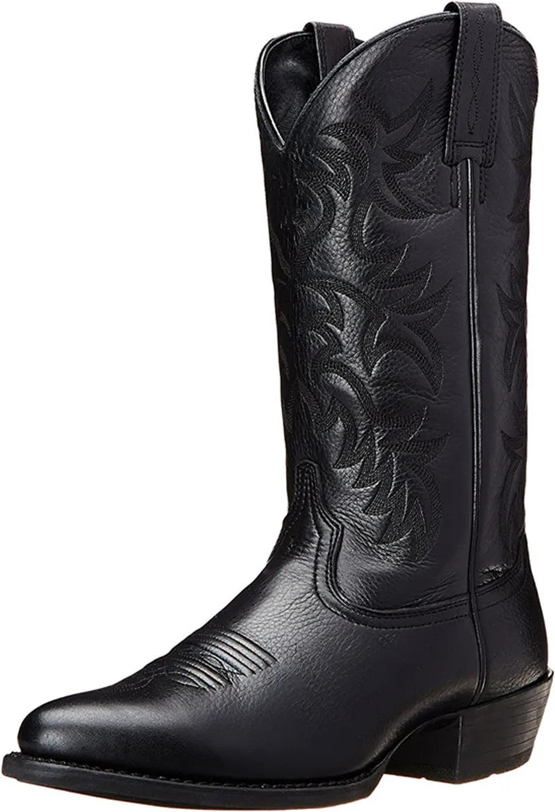 Men Boot 2025 Mid Calf Western Cowboy Motorcycle Boots Male Autumn Outdoor PU Leather Totem Med Heel Fashion Designed Men Boots