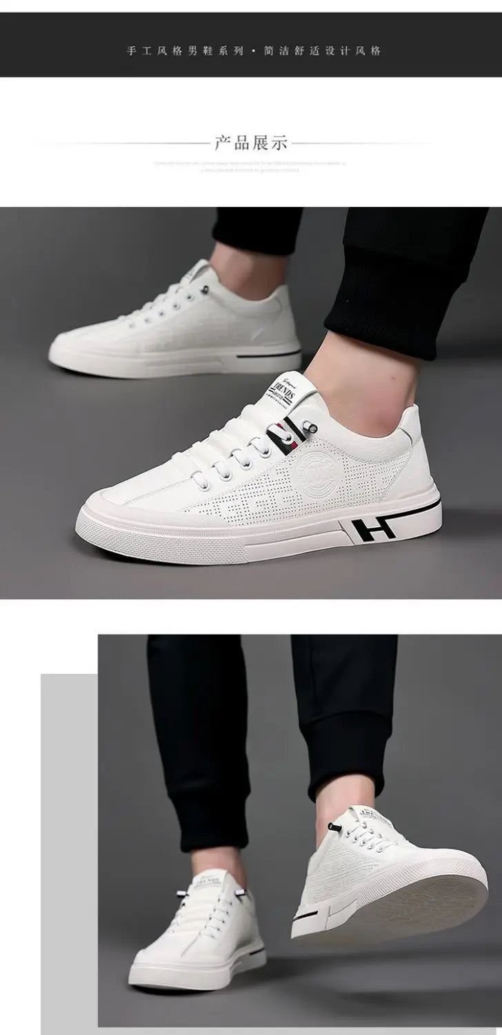 Designer Male Sneakers Trend Sports Shoes for Men White Moccasins Breathable Slip on Men Flats Casual Leather Vulcanized Shoes