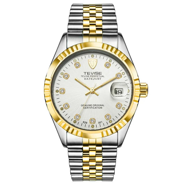 TEVISE  Watch for Men Automatic Mechanical Stainless Steel Waterproof Casual Business Wristwatch Chronograph Date Display Clock