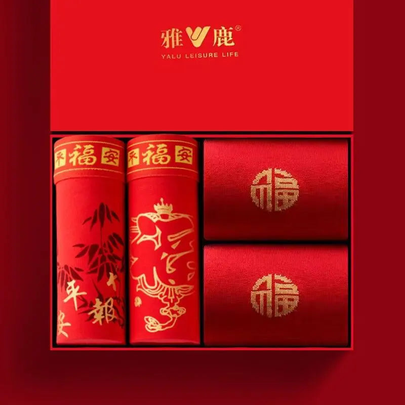 Men's Panties And Socks Boxers shorts Cotton Breathable Antibacterial Underpants Briefs Red Chinese New Year Underwear Trunks