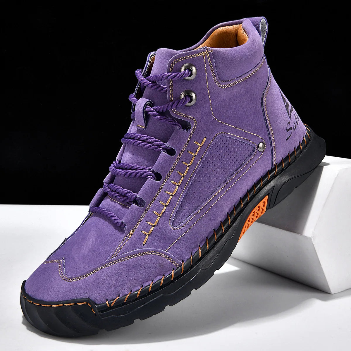 Men's Leather Ankle Boots Outdoor Casual Boots Vintage Soft Sneakers Flat Lace-up Boots Handmade Large Size Mens Shoes Botines