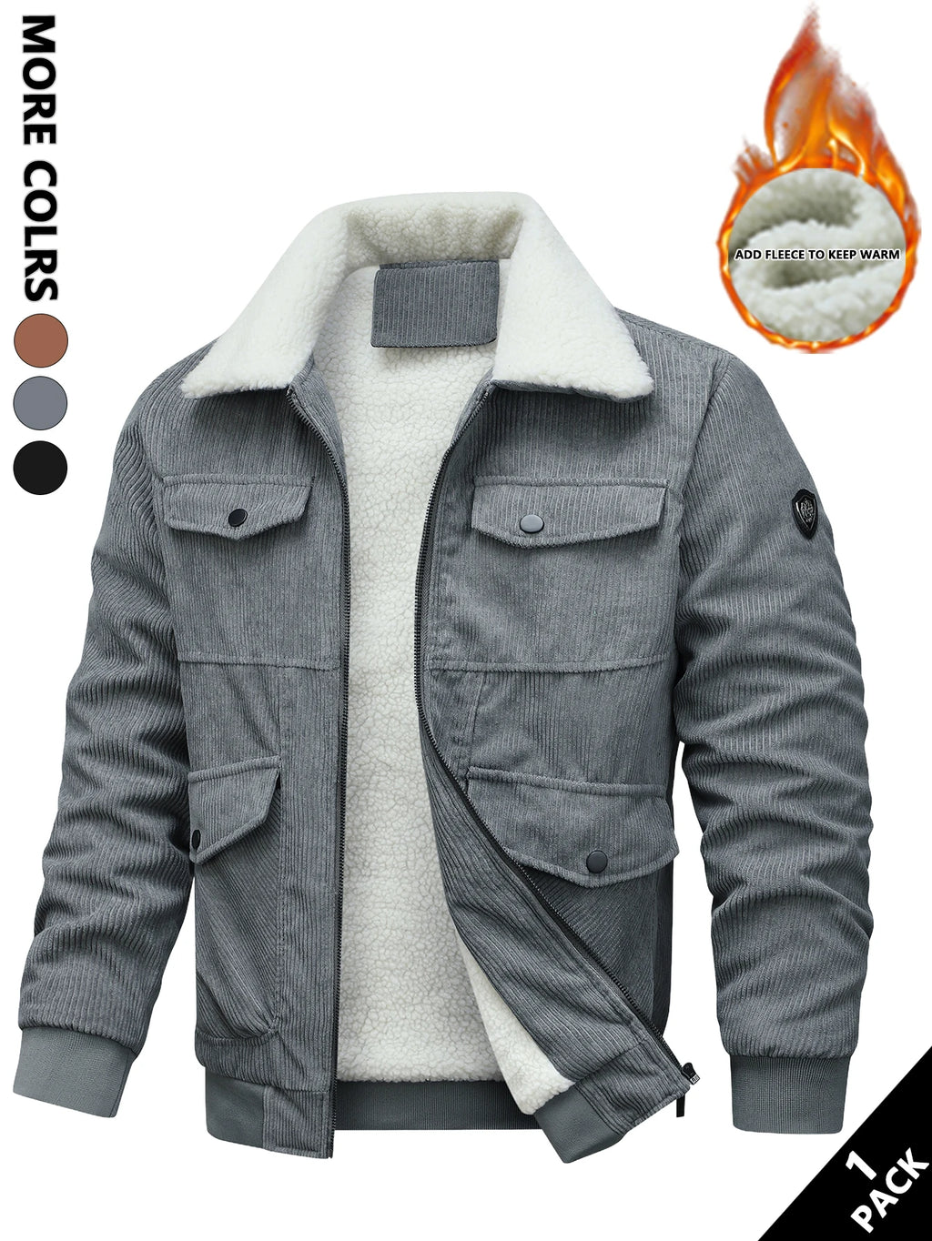 Men's Corduroy Jacket, Durable and Wear-Resistant, Versatile and Easy to Match, Suitable for Light Casual Wear in the Workplace, Light Outdoor Activities, Layering in Autumn and Winter, Warm-Up for Sports, Casual Outings, and