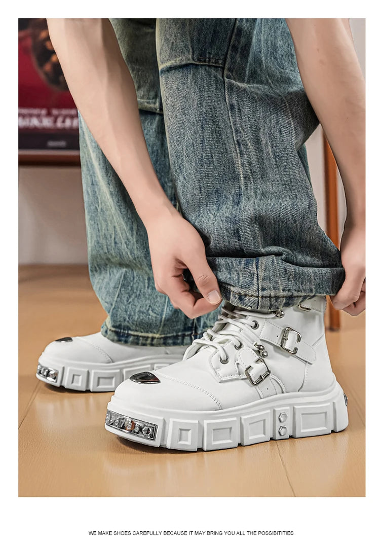 Fashionable Men's High-Top Boots with Comfortable Fabric Lining, Thick and Durable Soles, All-Weather Grip, Suitable for Outdoor Activities, Hiking, Mountaineering, and Camping