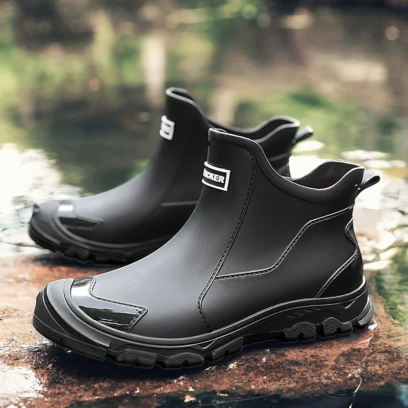 Men's Rain Boots New Outdoor Casual Men's Ankle Hiking Fishing Water Shoes Waterproof Work Boots Anti Slip Men's Shoes