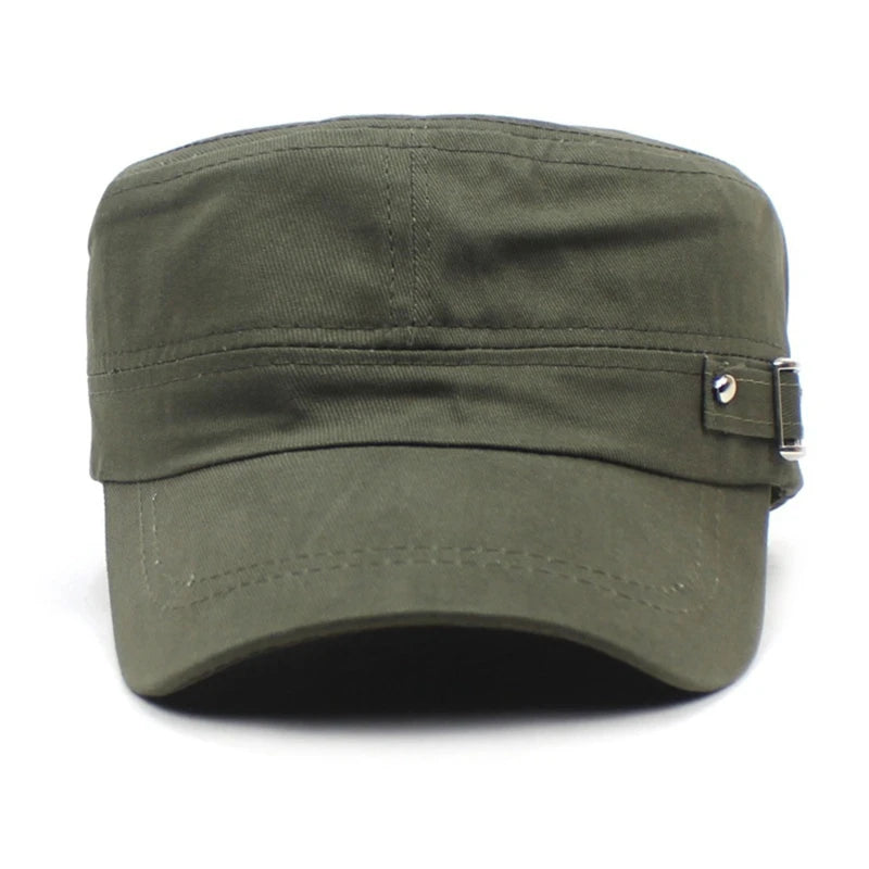 Men's Military Hat Spring/Summer Solid Color Cotton Flat Top Baseball Cap Side Button Duck Tongue Hat Sunscreen Sports Hat