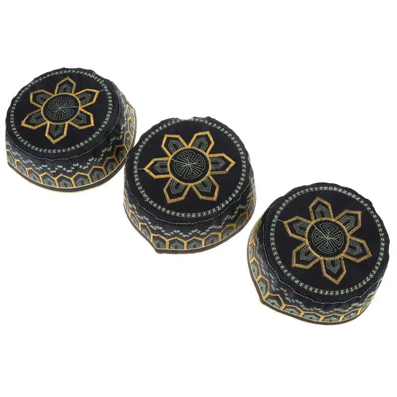 Cotton Polyester Muslim Men Prayer Hat Saudi Embroidery Cap Leisure Breathable Comfortable Fit for Mosque Events