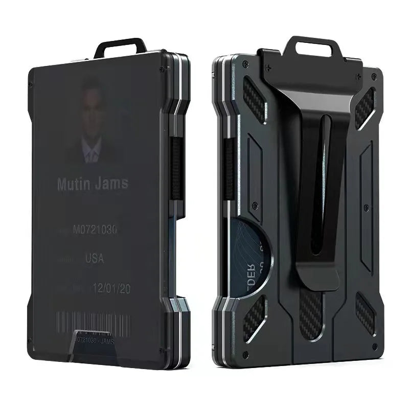 Minimalist Wallet for Men- Slim Aluminum Metal Money Clip Wallet with Clear ID Card Holder, Carbon Fiber Wallet, RFID Blocking
