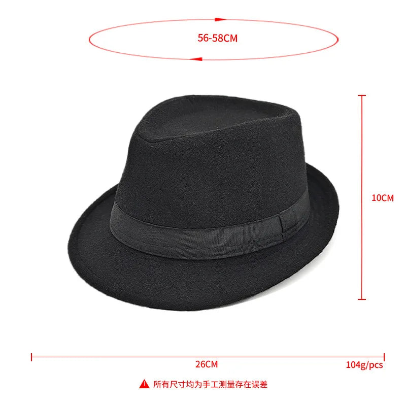 Hat for Men New Autumn Winter Style British Style Men's Jazz Hat Simple Plain Woolen Hat Middle-Aged and Elderly Gentleman's Hat
