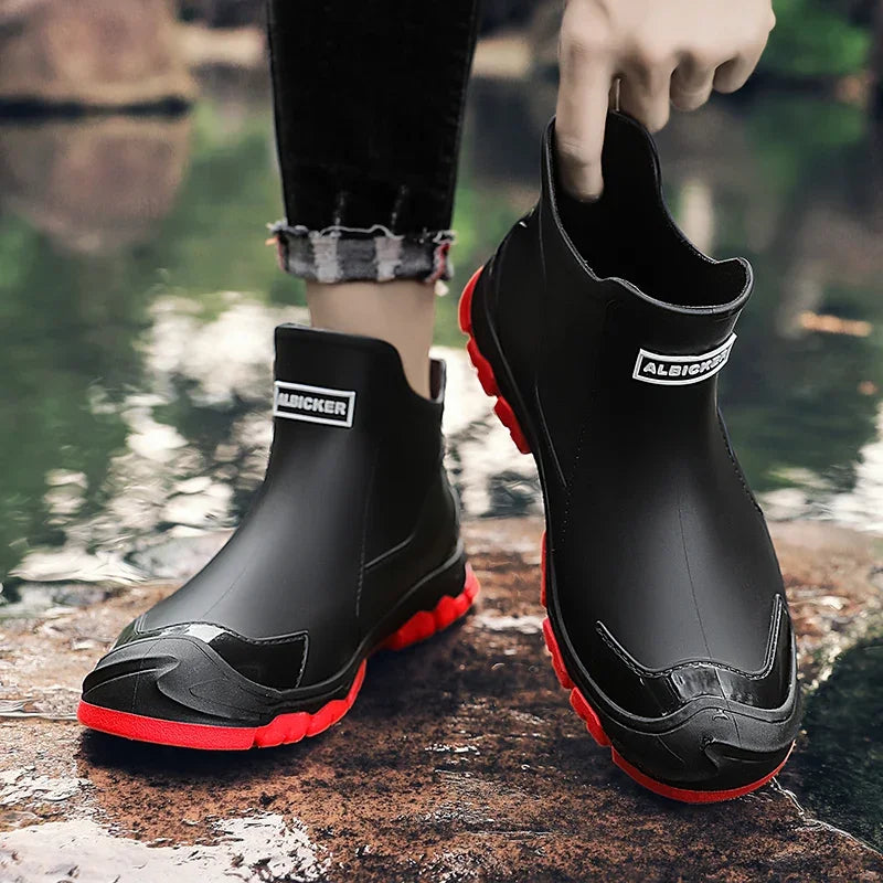 Men's Rain Boots New Outdoor Casual Men's Ankle Hiking Fishing Water Shoes Waterproof Work Boots Anti Slip Men's Shoes