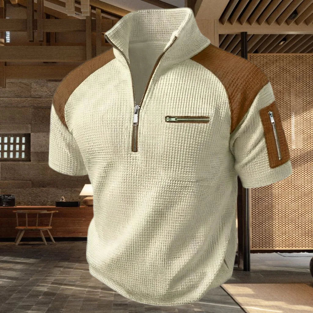 Men's Plaid Zip Polo