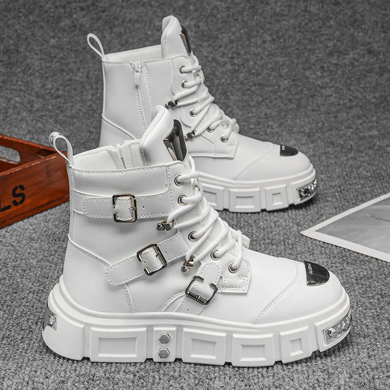 Fashionable Men's High-Top Boots with Comfortable Fabric Lining, Thick and Durable Soles, All-Weather Grip, Suitable for Outdoor Activities, Hiking, Mountaineering, and Camping