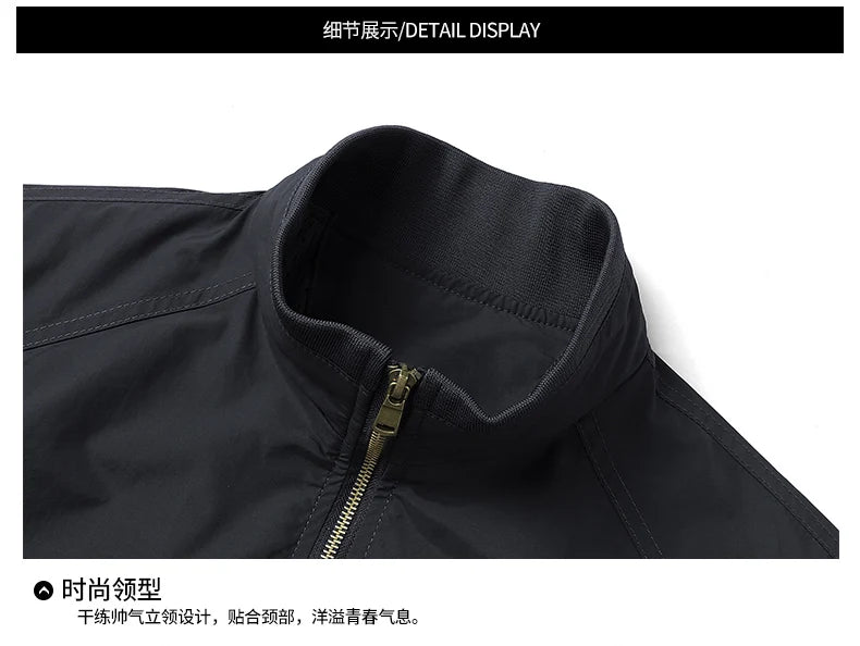High Quality Handsome Male Jacket Spring Autumn Men's Business Casual Jacket Men Zipper Solid Color Fashion Stand Collar Coats