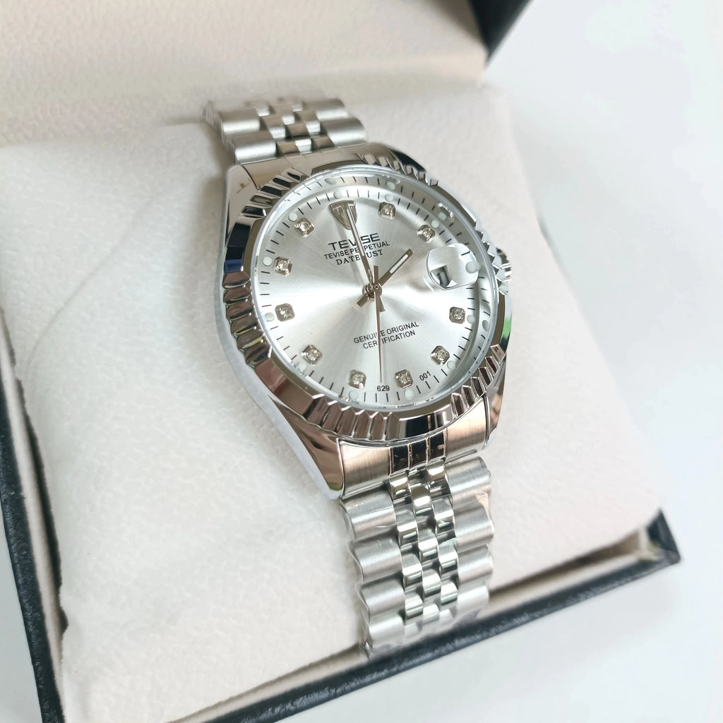 TEVISE  Watch for Men Automatic Mechanical Stainless Steel Waterproof Casual Business Wristwatch Chronograph Date Display Clock