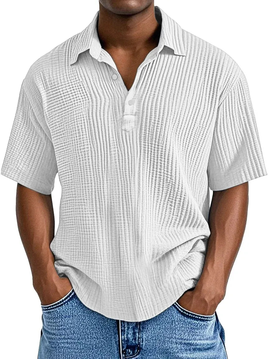 Polo Shirt Men 2025 Casual Button Short-Sleeved Summer Solid Color Casual Versatile Shirt Europe Men's Clothing