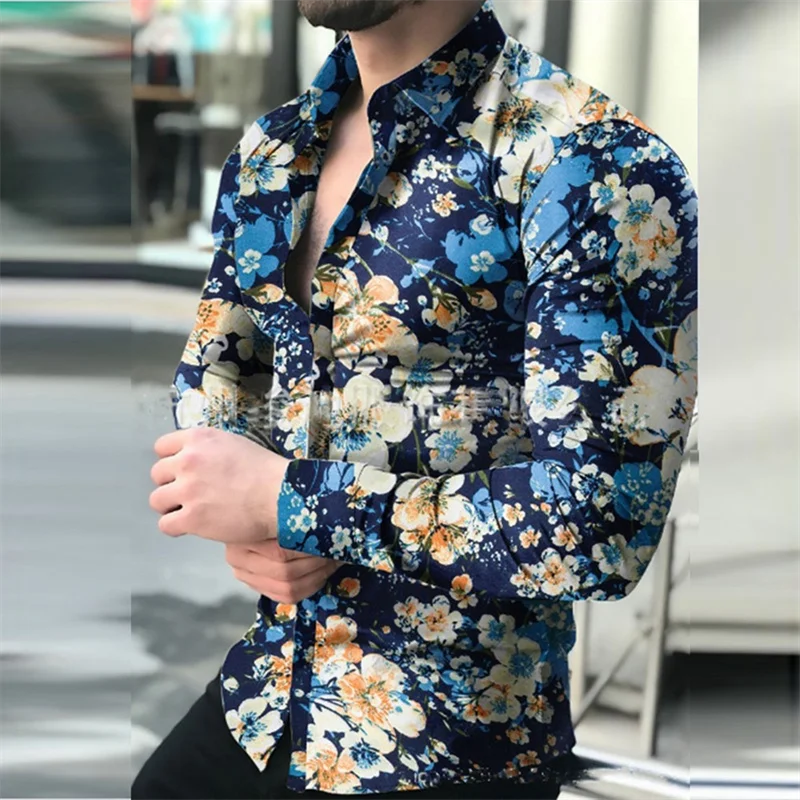Men's Fashion Long Sleeve Shirt New Autumn Flame Collar Shirt Men's Outdoor Casual Street Travel Shirt