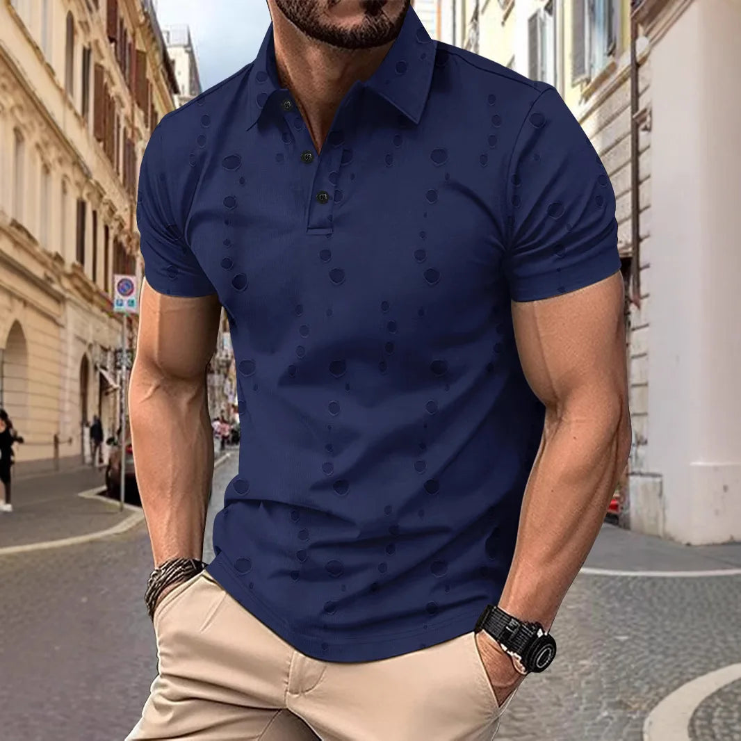 New Summer Men's Hole Polo Shirts Fashion Streetwear Short SLeeve Casual Polos Men Turn Down Collar Pullover Sports Tees Tops