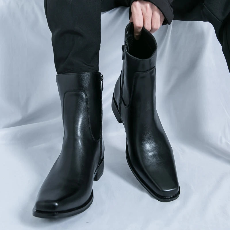 Men Boots Business Chelsea Boots Black Brown Side Zippers Men Casual Comfortable Fashionable Knight Shoes Zapatos Para Hombre